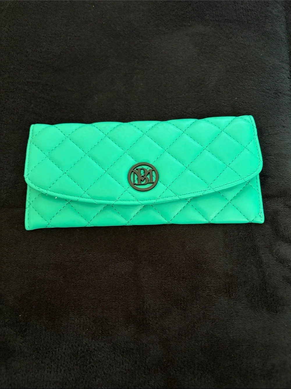 Badgley Mischka Quilted Turquoise Envelope Wallet with Logo